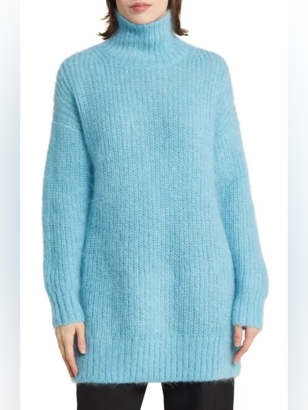 COS mohair chunky knit turquoise light blue mock neck sweater XS